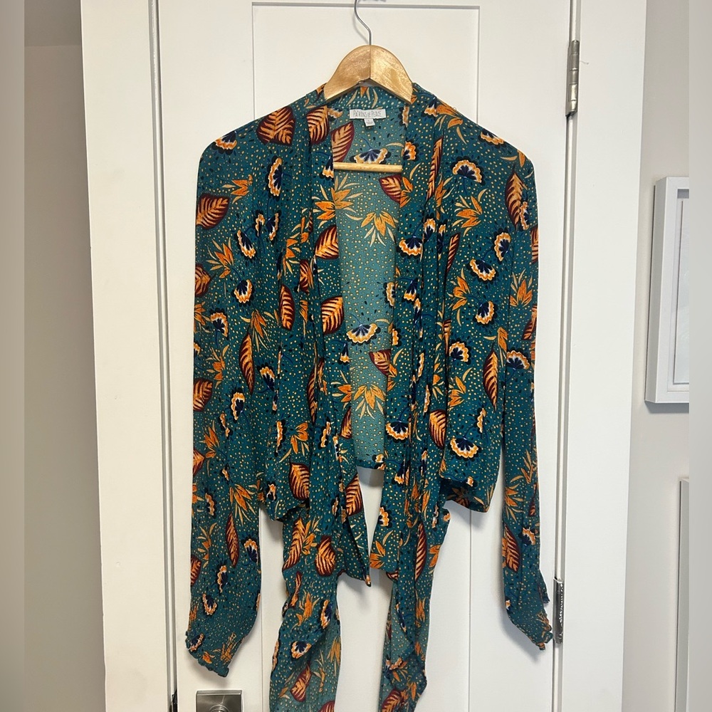 Patrons of Peace Teal and Orange Floral Top